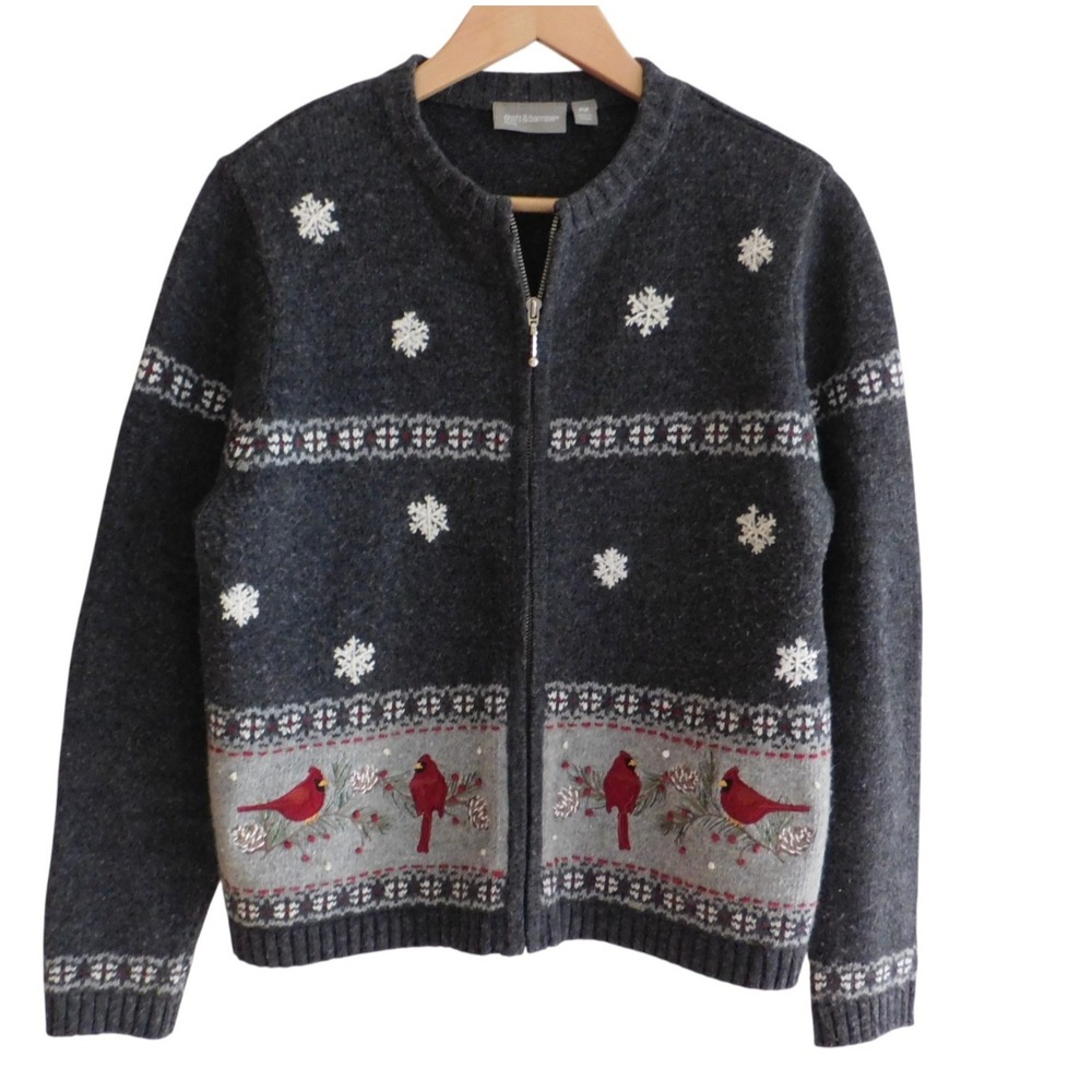 Croft and Barrow Womens Cardinal Christmas Zip Up Cardigan Sweater Petite Medium